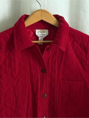 NWT Talbots Red Quilted Velvet Barn Jacket M Button Front Shacket Coat Fall